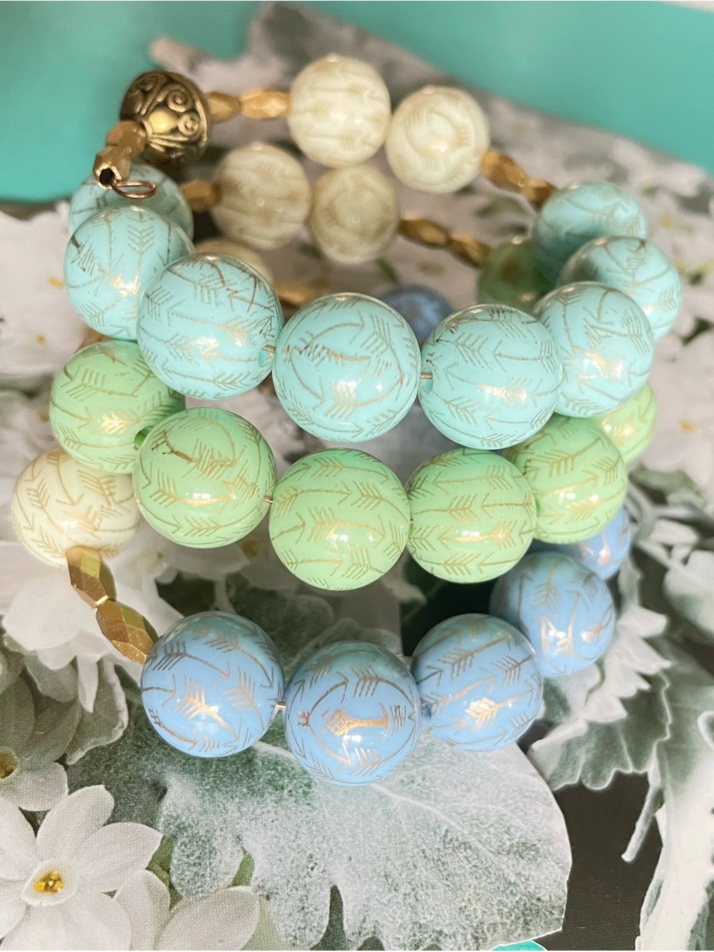 Handcrafted Pastel Beaded Stretch Bracelet - Mint, Aqua, Blue